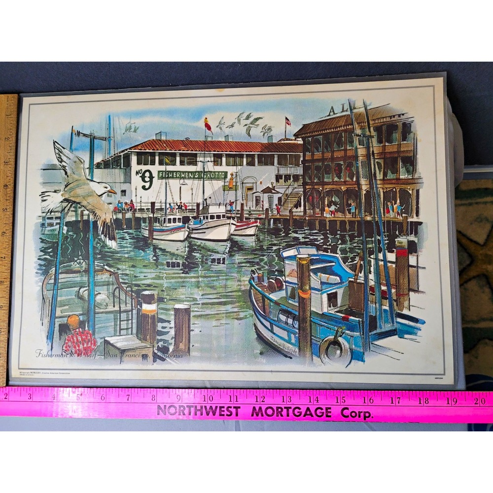 Fisherman's Wharf San Francisco Harbor Boats Nautical Placemat 1975